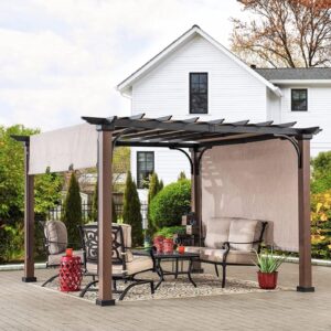 Sunjoy 11 x 11 ft Metal Pergola with Adjustable Tan Garden Shade
