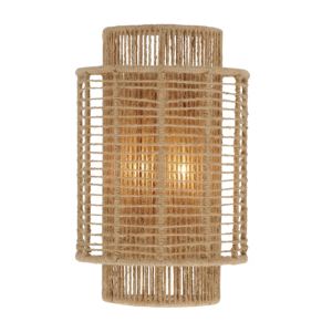Wandleuchte mit Juteschirm und zwei Lichtquellen
