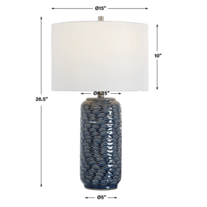 Tischlampe in Vasenform mit Keramiksockel und Stoffschirm