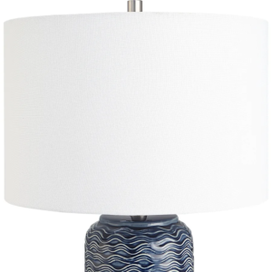 Tischlampe in Vasenform mit Keramiksockel und Stoffschirm