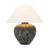 Tischlampe aus Keramik mit strukturiertem Sockel und Leinenschirm