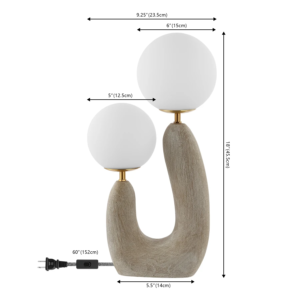 LED-Tischlampe mit Milchglas-Kugelschirmen und zwei Lichtquellen