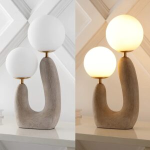 LED-Tischlampe mit Milchglas-Kugelschirmen und zwei Lichtquellen