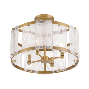 Halbflache Deckenleuchte mit Milchglasschirm und vier Lichtquellen